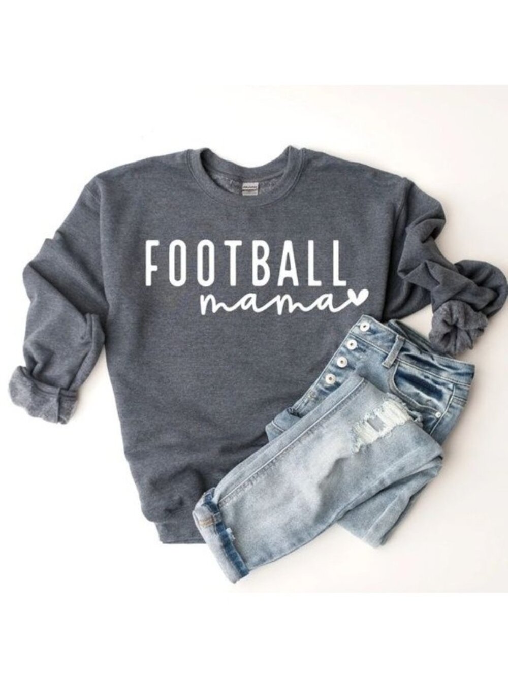 Football Mama Sweatshirt Gray Crewneck Gildan Heavy Blend Cotton Poly Sz Medium